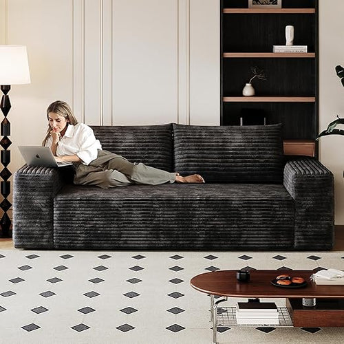 Corduroy Loveseat Boneless Sofa Couch – No Assembly, High-Density Foam