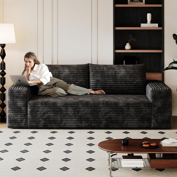 Corduroy Loveseat Boneless Sofa Couch – No Assembly, High-Density Foam