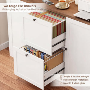 72-Inch Tall Bookcase with Power Outlet, File Drawers & Cabinet Doors