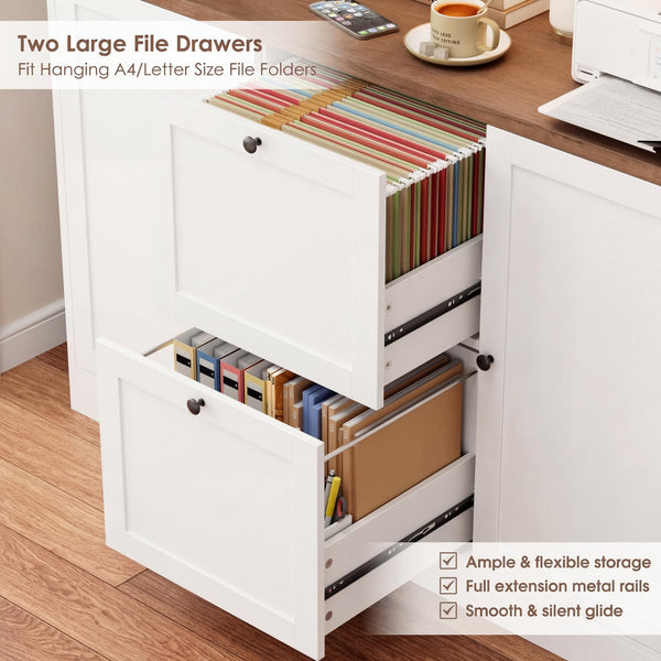 72-Inch Tall Bookcase with Power Outlet, File Drawers & Cabinet Doors