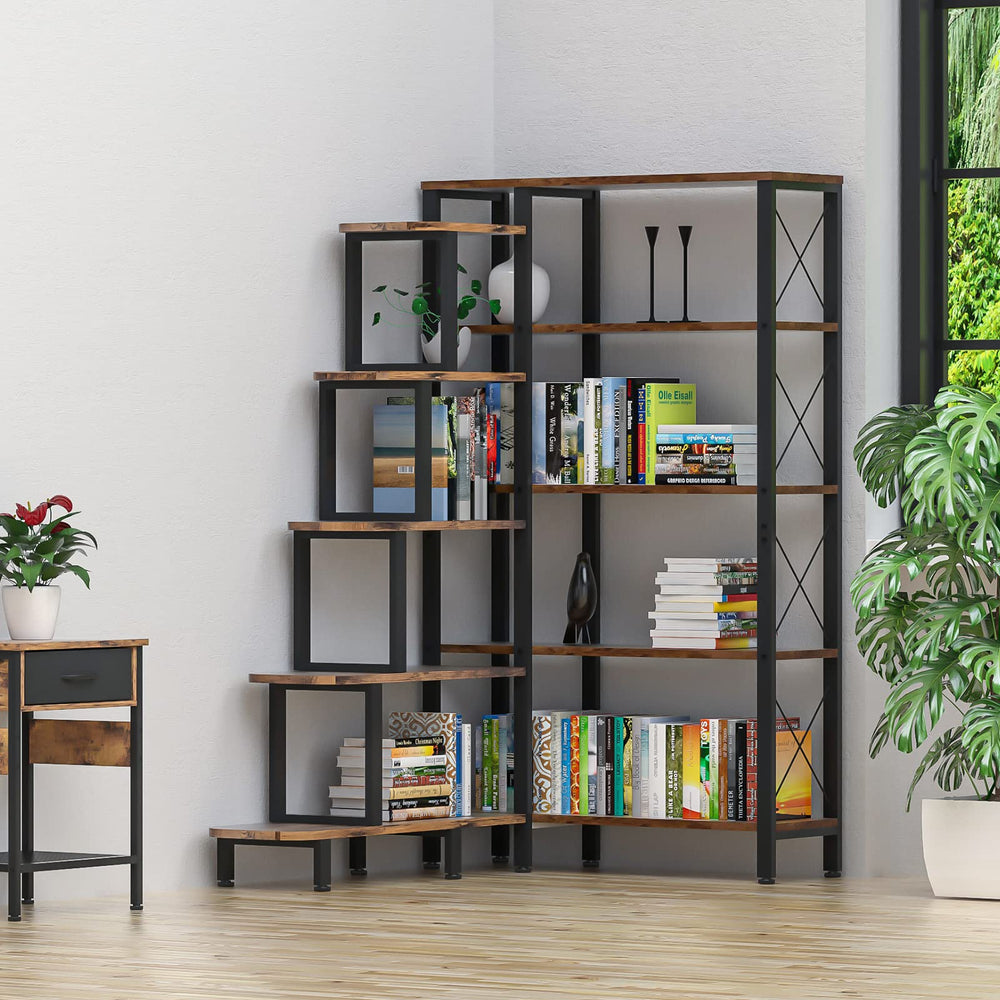 Industrial 5-Tier Corner Ladder Bookshelf