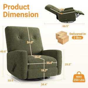 Swivel Rocking Glider Recliner Chair with Adjustable Backrest & Footrest