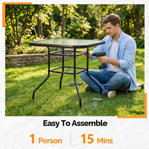 Glass Patio Table with Umbrella Hole – Tempered Glass Outdoor Dining Table