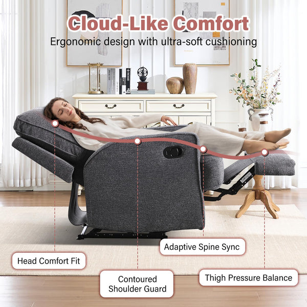 Manual Recliner Chair with Overstuffed Cushion