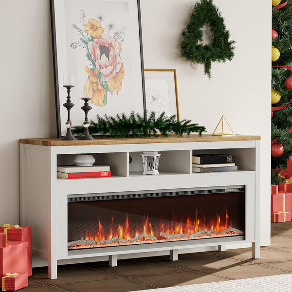 Electric Fireplace TV Stand with Open Storage – 55 to 98 Inch