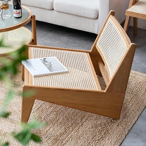 Rattan Accent Lounge Chair – Ash Wood & Rattan Armless Chair