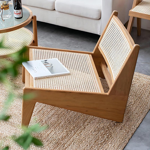 Rattan Accent Lounge Chair – Ash Wood & Rattan Armless Chair