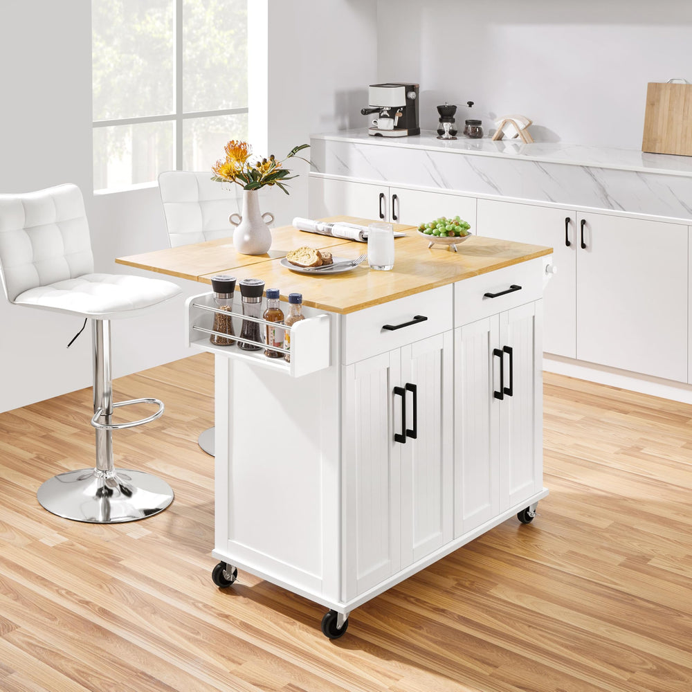 Rolling Kitchen Island Cart with Drop Leaf & Storage