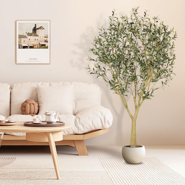 7ft & 8ft Artificial Olive Tree with Natural Wood Trunk