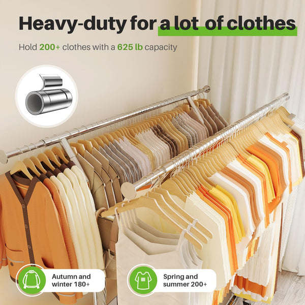 Rolling Garment Rack with Metal Basket & Dual Rod