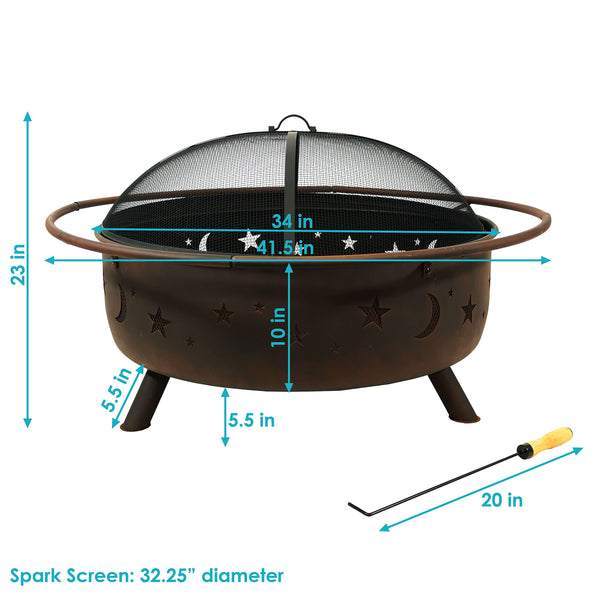 42-Inch Round Wood-Burning Outdoor Fire Pit with Spark Screen and Poker