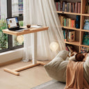 Muwuele Solid Wood Overbed Bedside Table with Wheels, Adjustable Medical Tilt Top Hospital Bed Table Over The Bed, Rolling Laptop Desk, Mobile Standing Desk for Hospital and Home Use (Natural)
