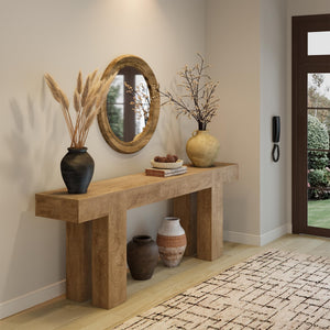 Extra Long Console Table – Natural Oak Brown, 86.75 Inch