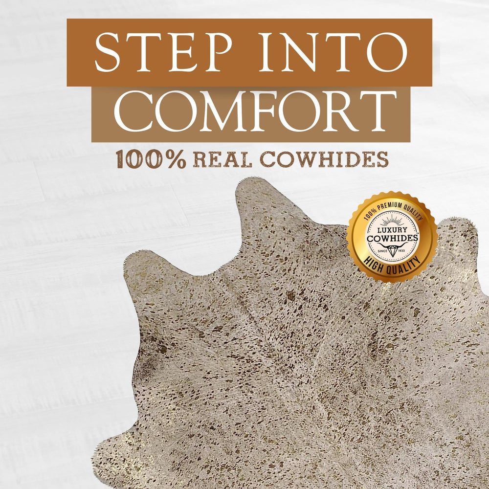 Metallic Cowhide Area Rug – Genuine Leather, 6x7-8 Ft