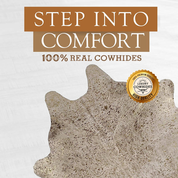 Metallic Cowhide Area Rug – Genuine Leather, 6x7-8 Ft