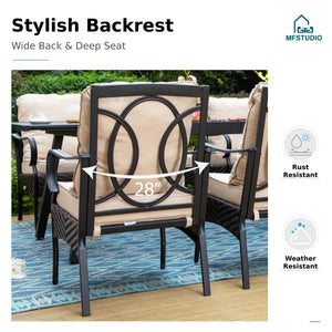 PE Rattan Patio Dining Chairs with Cushions & Metal Frame
