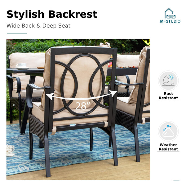 PE Rattan Patio Dining Chairs with Cushions & Metal Frame