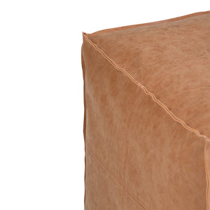 Square Pouf Ottoman – 18" x 14" Vegan Leather, Distressed Brown