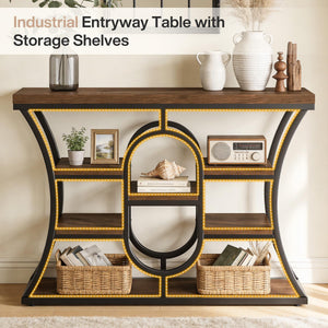 5-Tier Industrial Console Table with Storage Shelves
