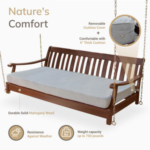Solid Mahogany Porch Swing Daybed with Cushion