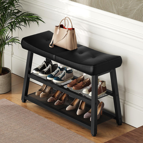 3-Tier Shoe Rack Entryway Bench with Storage & Cushion
