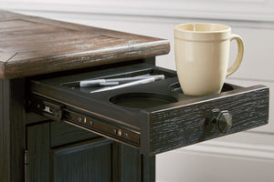 Rustic Chair Side End Table with Pull-Out Tray & USB Ports