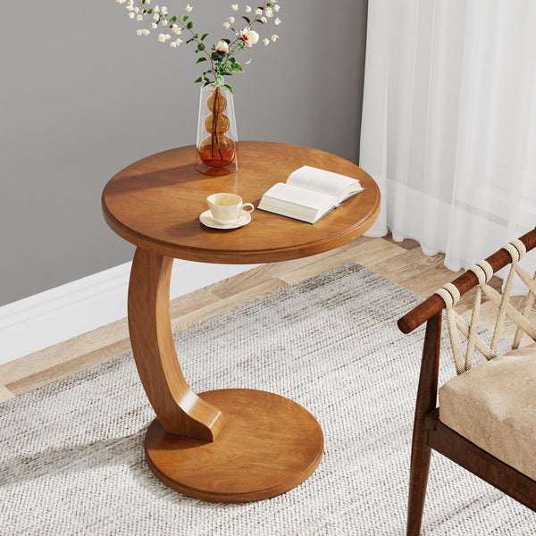 C-Shaped Round End Table — Brown