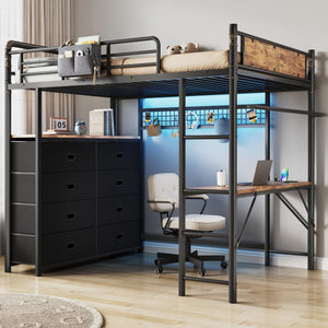 Twin Loft Bed with Desk & Storage Drawers