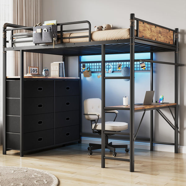 Twin Loft Bed with Desk & Storage Drawers