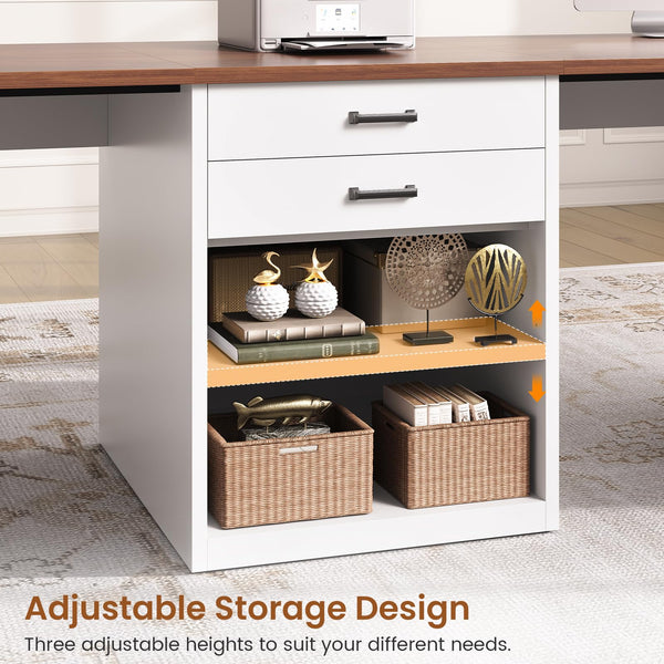 2-Person Computer Desk with Drawers & Storage Shelves, 90.5"