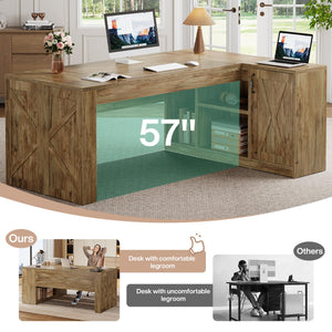 L-Shaped Executive Desk with Storage Cabinet