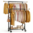 Rolling Garment Rack with Double Rod, Lockable Casters & Mesh Shelf