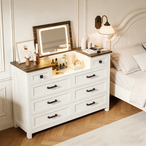 8-Drawer Dresser with LED Mirror & Storage