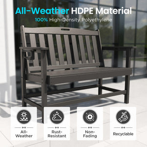 HDPE Outdoor Patio Bench with Armrests – 2-3 Person, 700 lbs Capacity