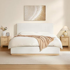 Queen Upholstered Platform Bed Frame with Boucle Fabric