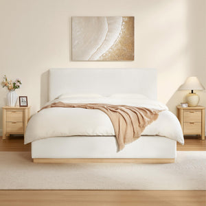 Queen Upholstered Platform Bed Frame with Boucle Fabric