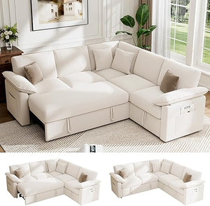 L-Shaped Sectional Sleeper Sofa with Pull-Out Bed and Storage