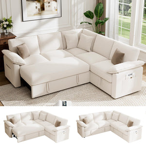 L-Shaped Sectional Sleeper Sofa with Pull-Out Bed and Storage