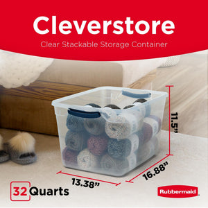 Clear 32 Qt Stackable Plastic Storage Bins with Lids – 6 Pack