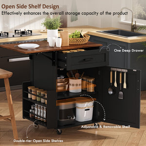 Rolling Kitchen Island with Drop Leaf & Storage
