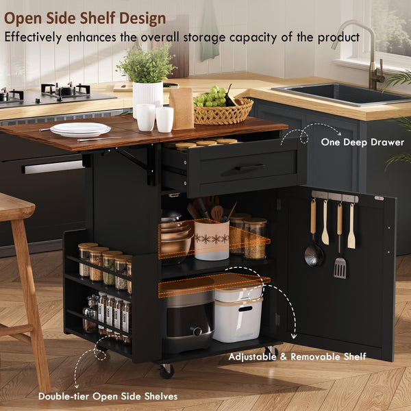 Rolling Kitchen Island with Drop Leaf & Storage