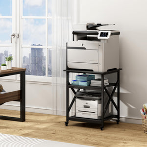 3-Tier Rolling Printer Stand with Adjustable Shelf