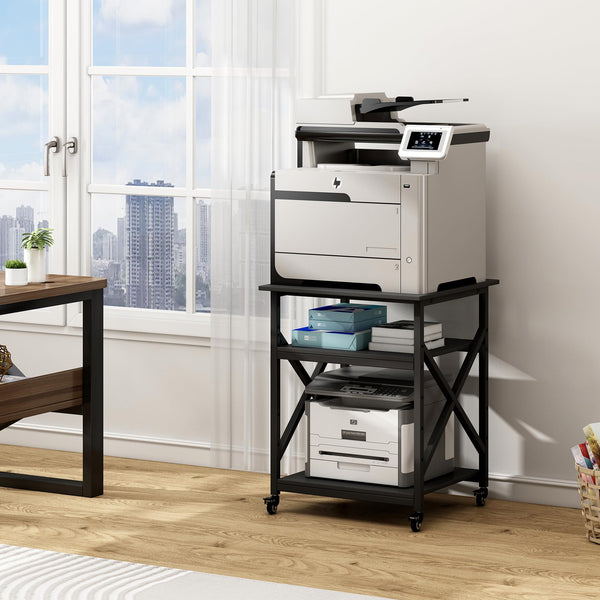 3-Tier Rolling Printer Stand with Adjustable Shelf