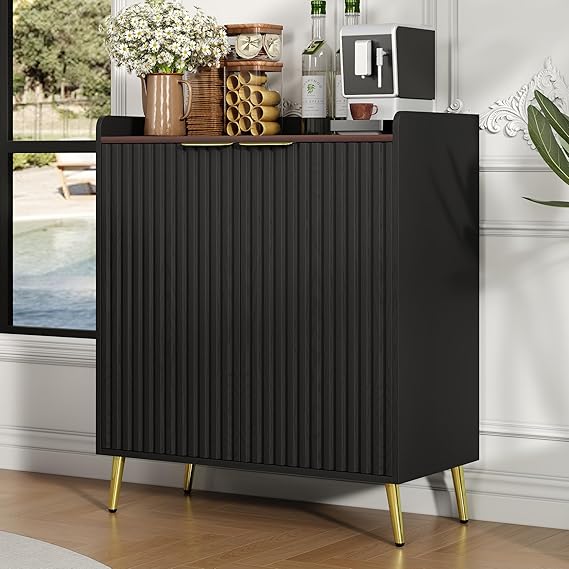 Fluted Wine & Coffee Bar Cabinet with Storage