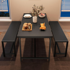 3-Piece Dining Table Set with 2 Benches