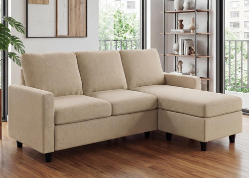 L-Shaped Convertible Sectional Sofa with Linen Fabric