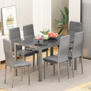 7-Piece Tempered Glass Dining Table Set with 6 PU Leather Chairs