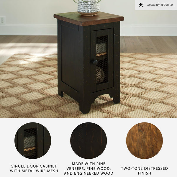 Rustic Farmhouse Chair Side End Table with Cabinet Door