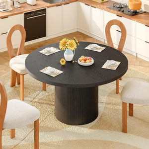 Lefurture 47 Inch Round Dining Table for 4-6, Fluted Kitchen Table with Wood Strip Base, Mid Century Modern Circle Dinner Tables for Dining Room, Kitchen, Black