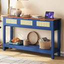 47" Rattan Console Table with 3 Drawers & Storage Shelf